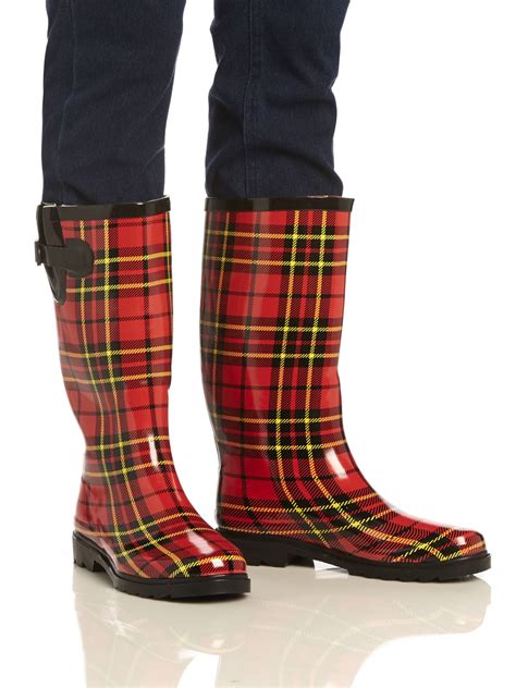 Plaid Rain Boots For Women .